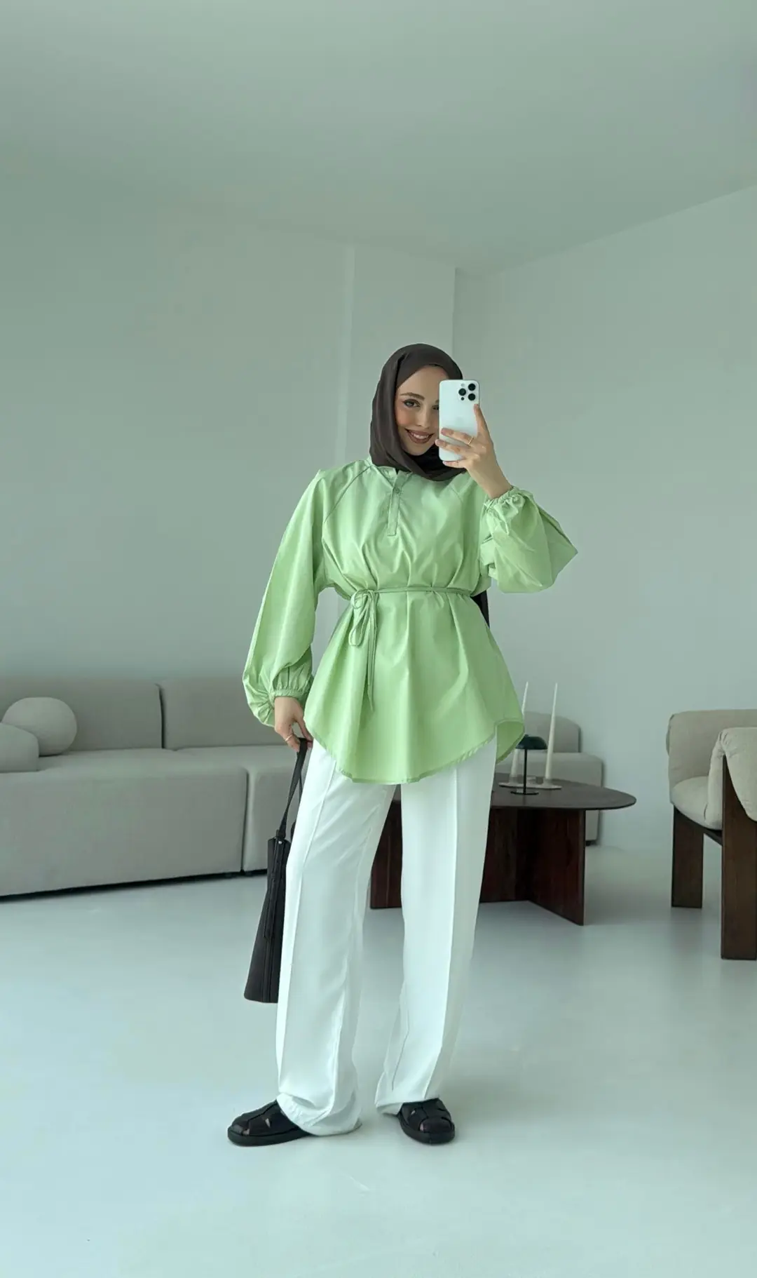 Bağlamalı Balon Gömlek Yeşil - Görsel 6