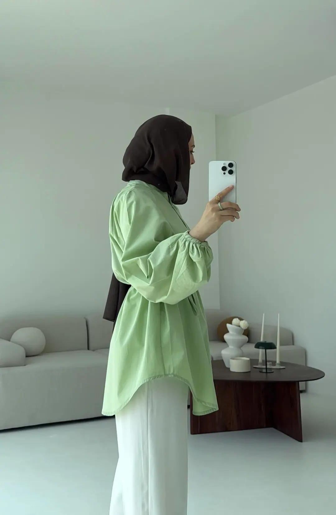 Bağlamalı Balon Gömlek Yeşil - Görsel 9