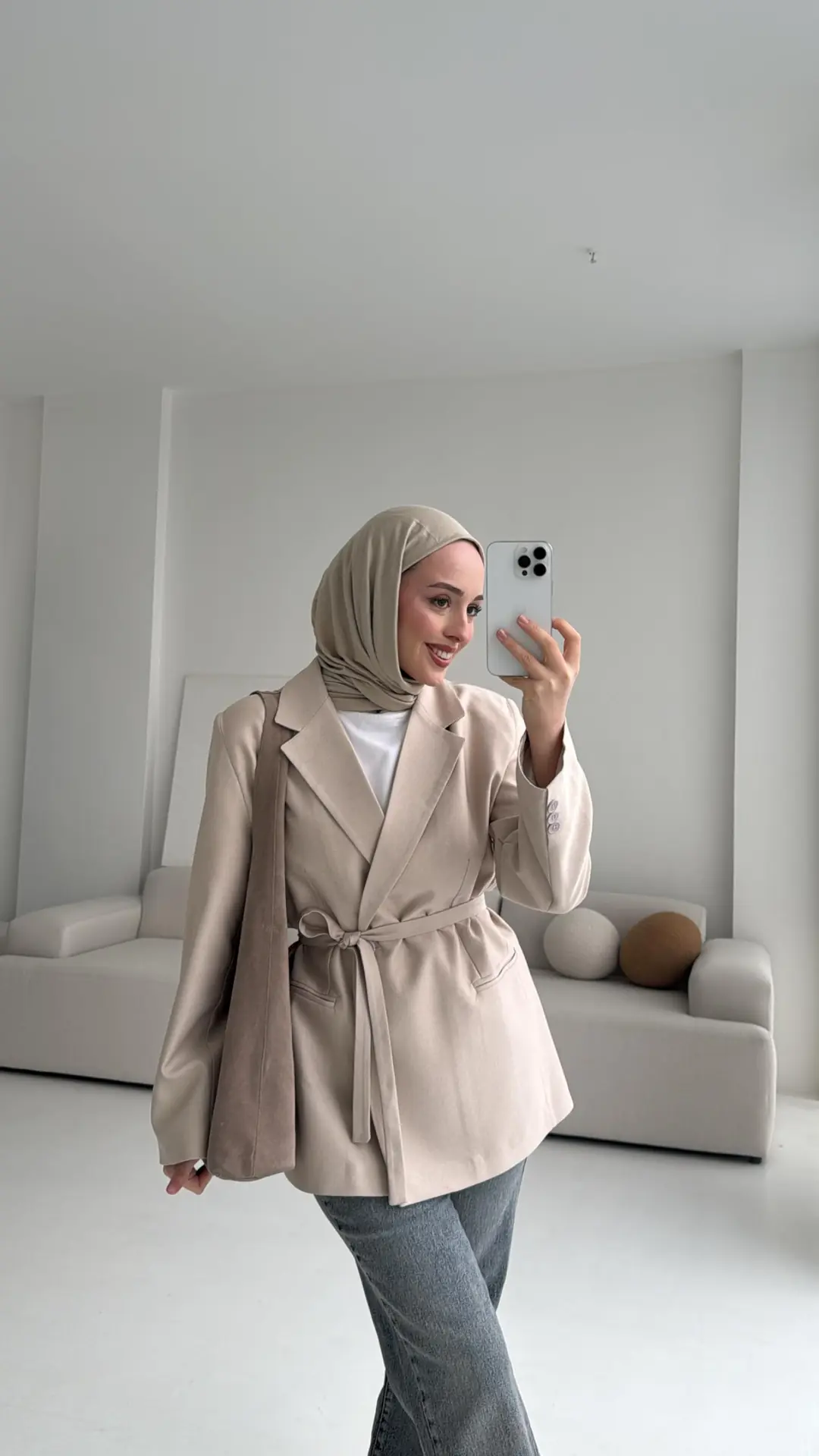 Bağlamalı Blazer Ceket Bej - Görsel 3