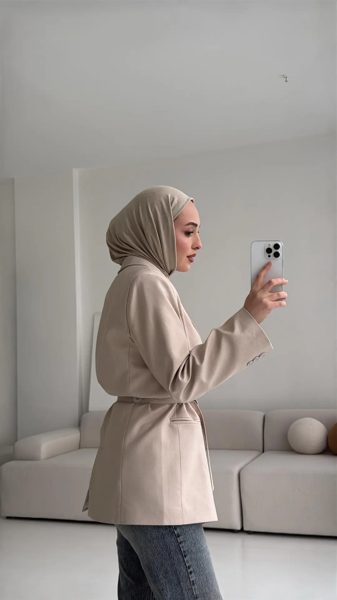 Bağlamalı Blazer Ceket Bej - Görsel 4