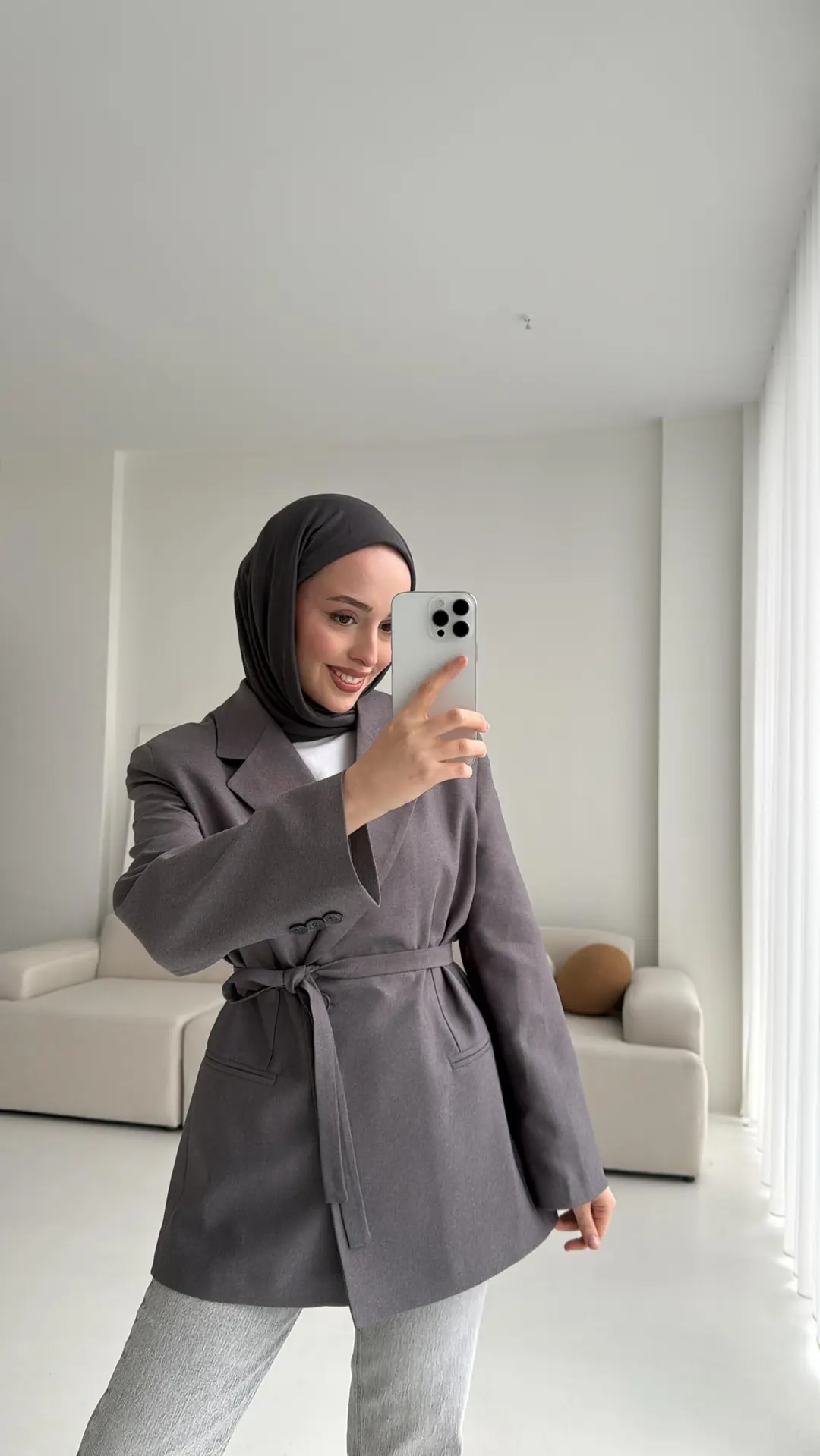 Bağlamalı Blazer Ceket Gri