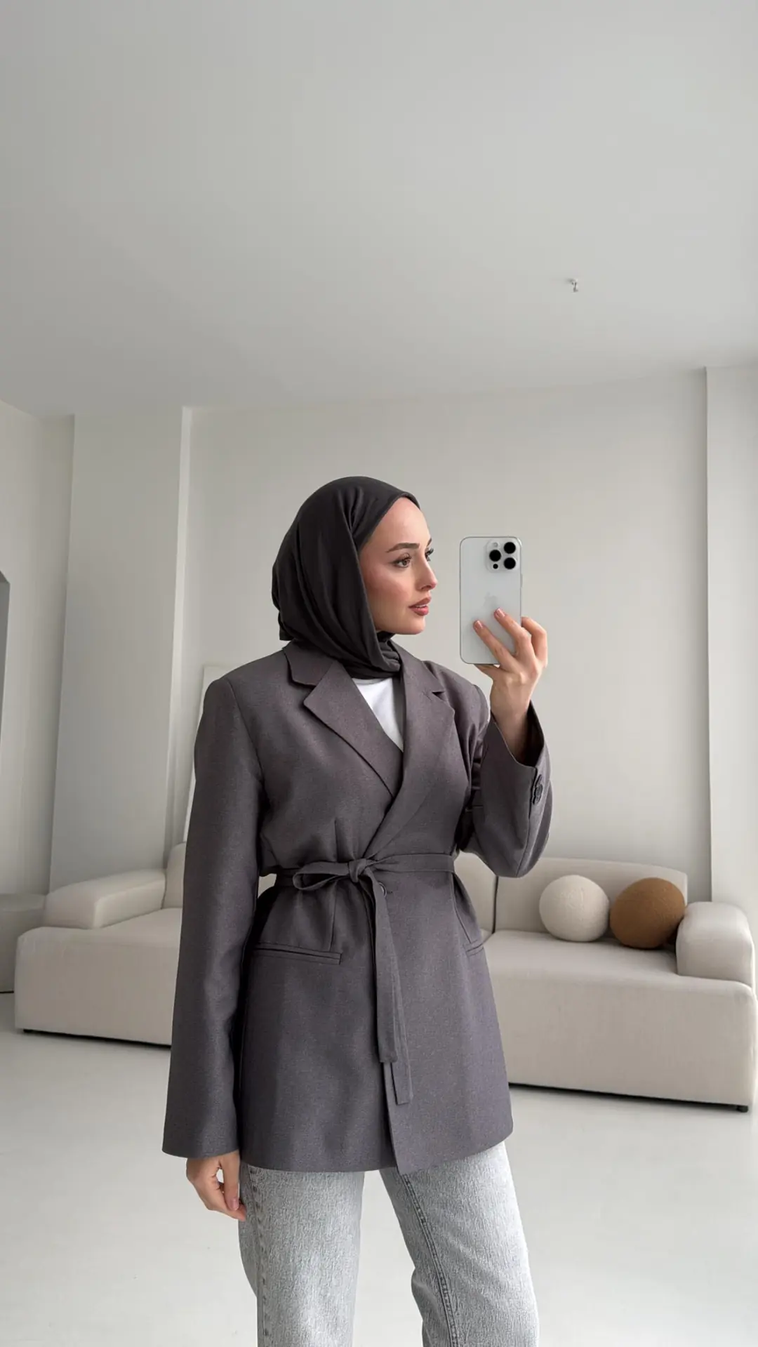 Bağlamalı Blazer Ceket Gri - Görsel 2