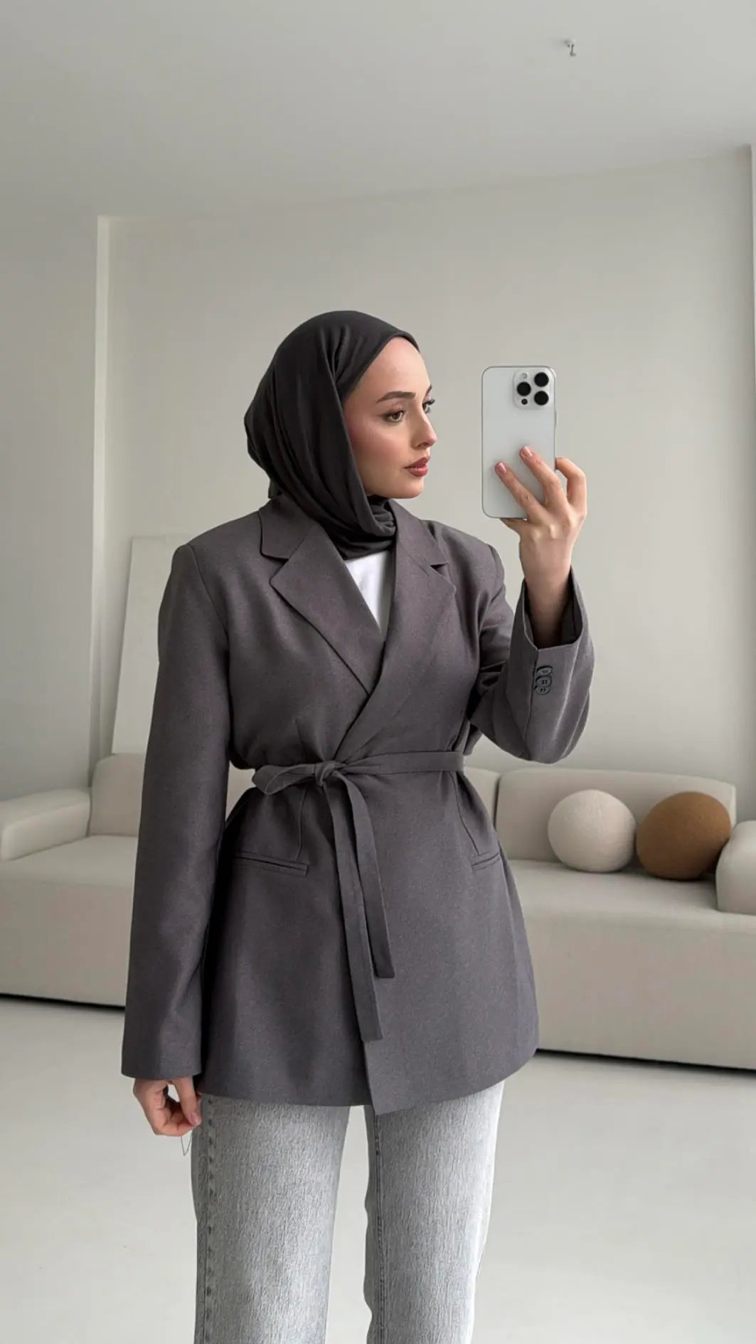 Bağlamalı Blazer Ceket Gri - Görsel 5