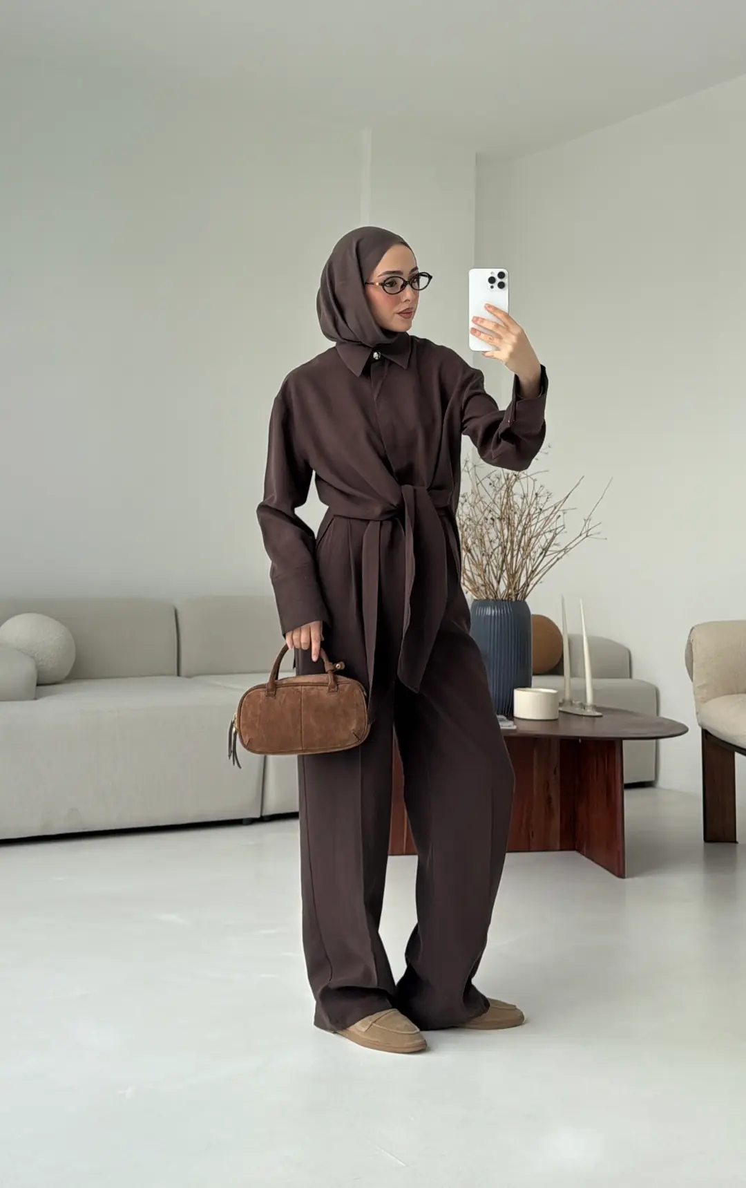 Bağlamalı Bluz Takım Kahve