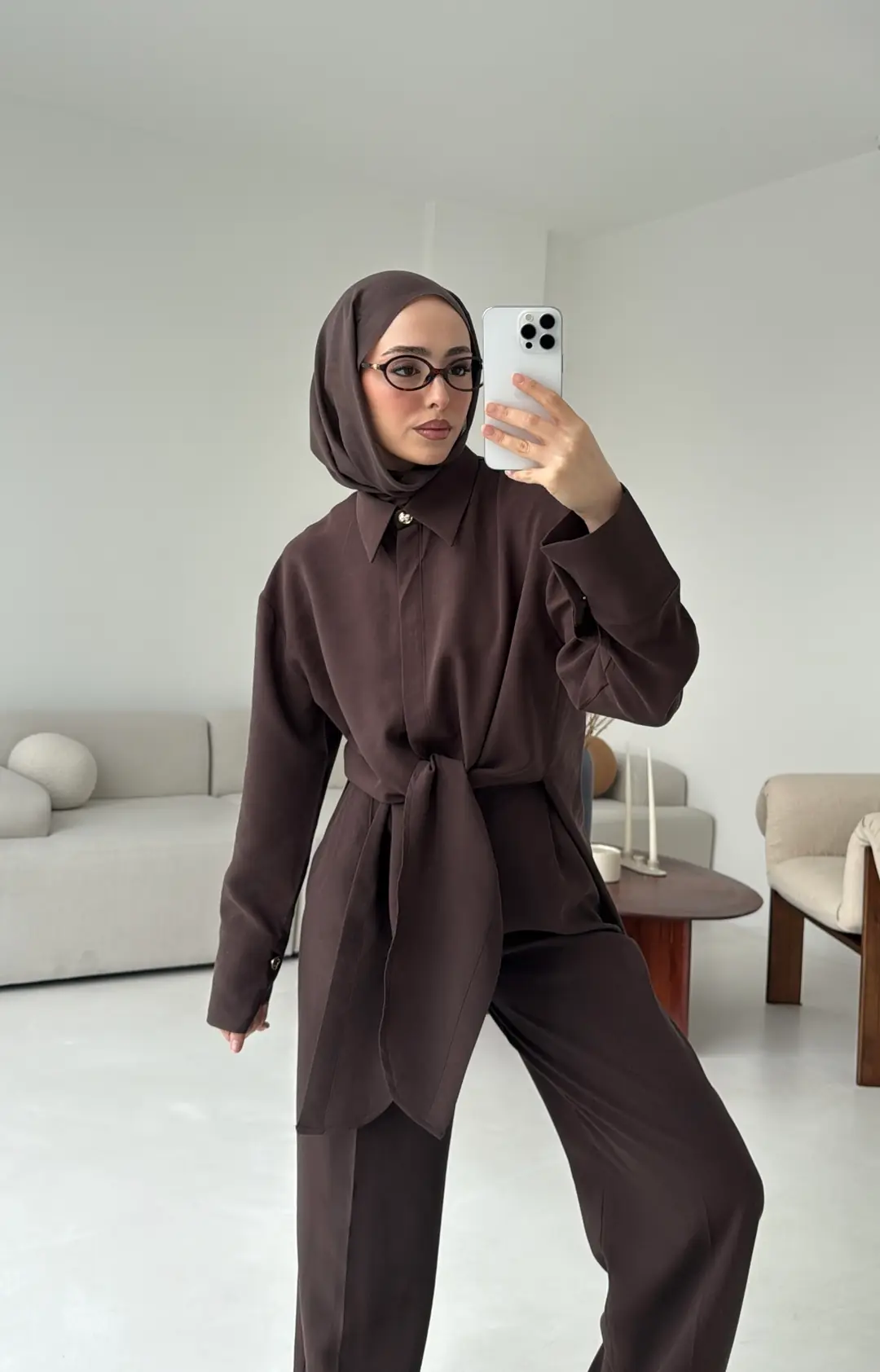 Bağlamalı Bluz Takım Kahve - Görsel 2