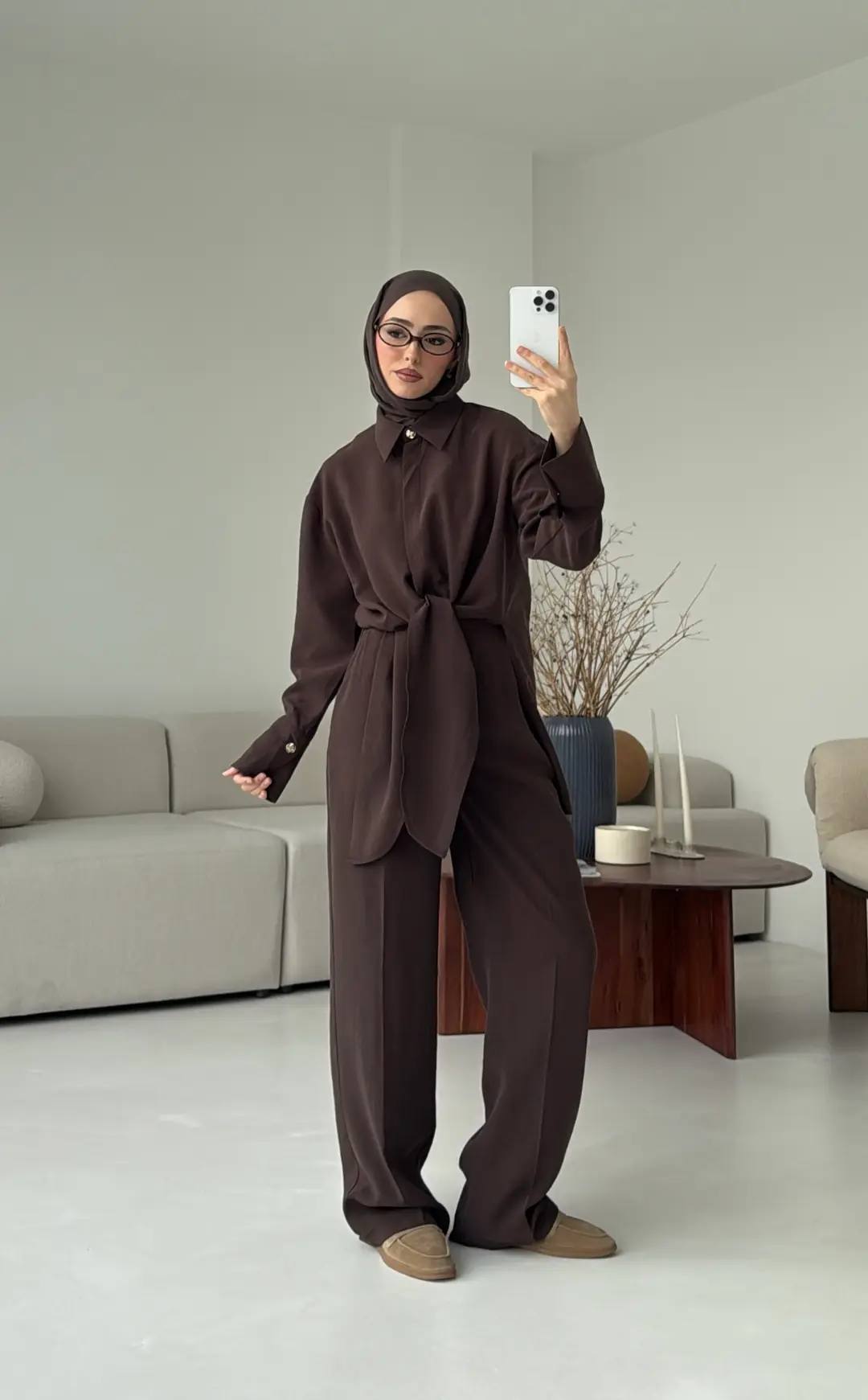 Bağlamalı Bluz Takım Kahve - Görsel 4