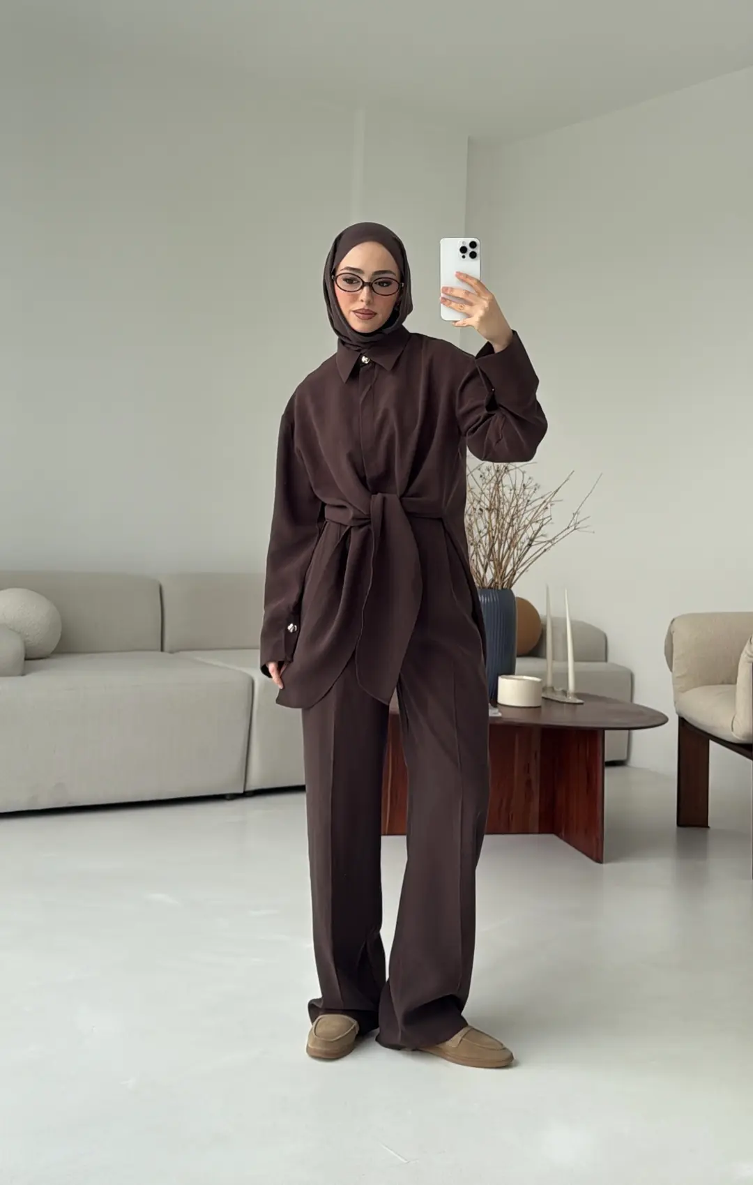 Bağlamalı Bluz Takım Kahve - Görsel 5