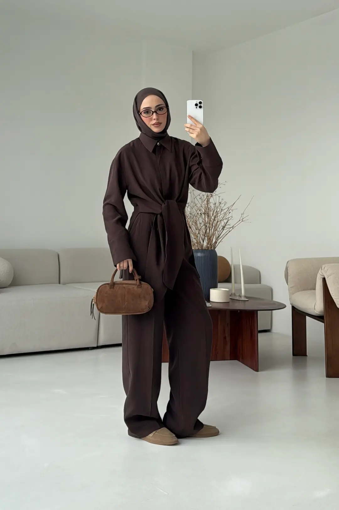 Bağlamalı Bluz Takım Kahve - Görsel 9