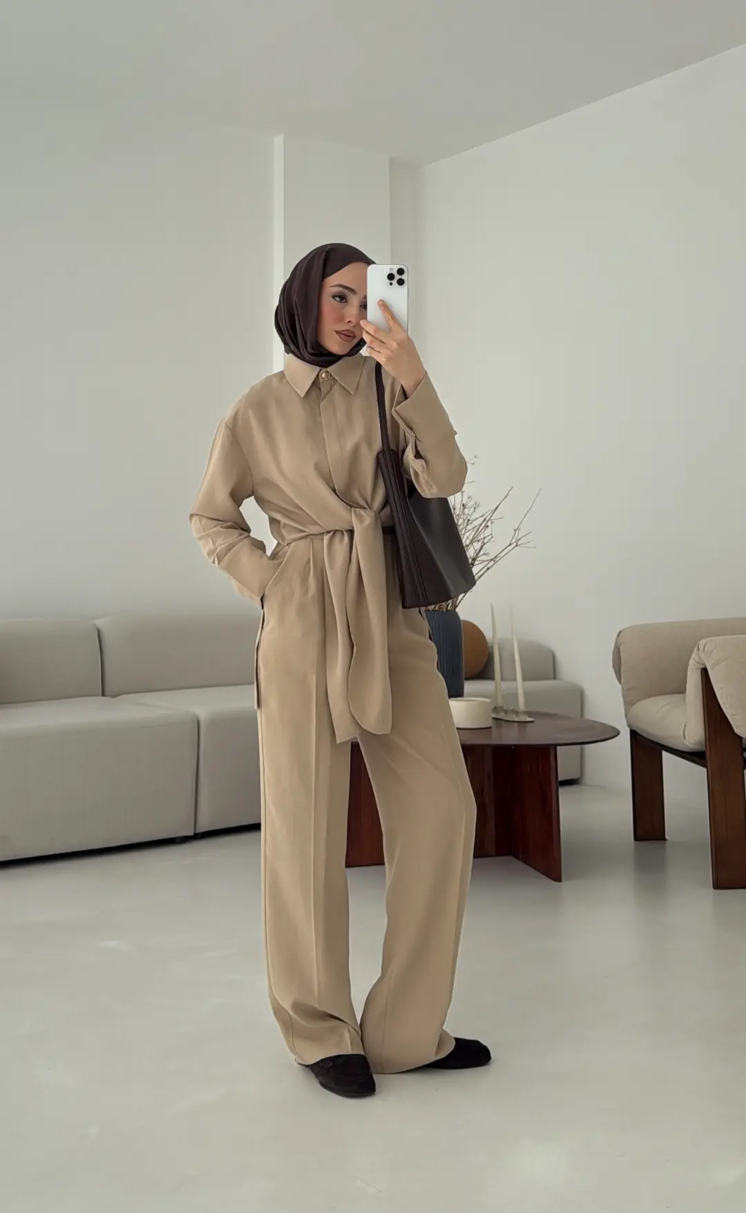 Bağlamalı Bluz Takım Vizon