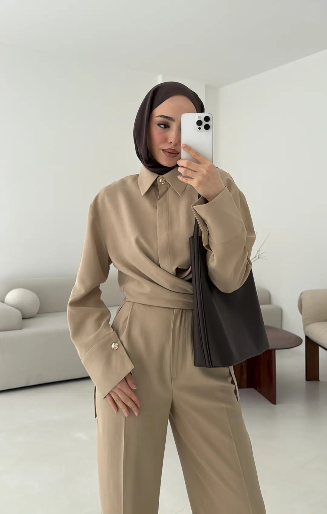 Bağlamalı Bluz Takım Vizon - Görsel 3