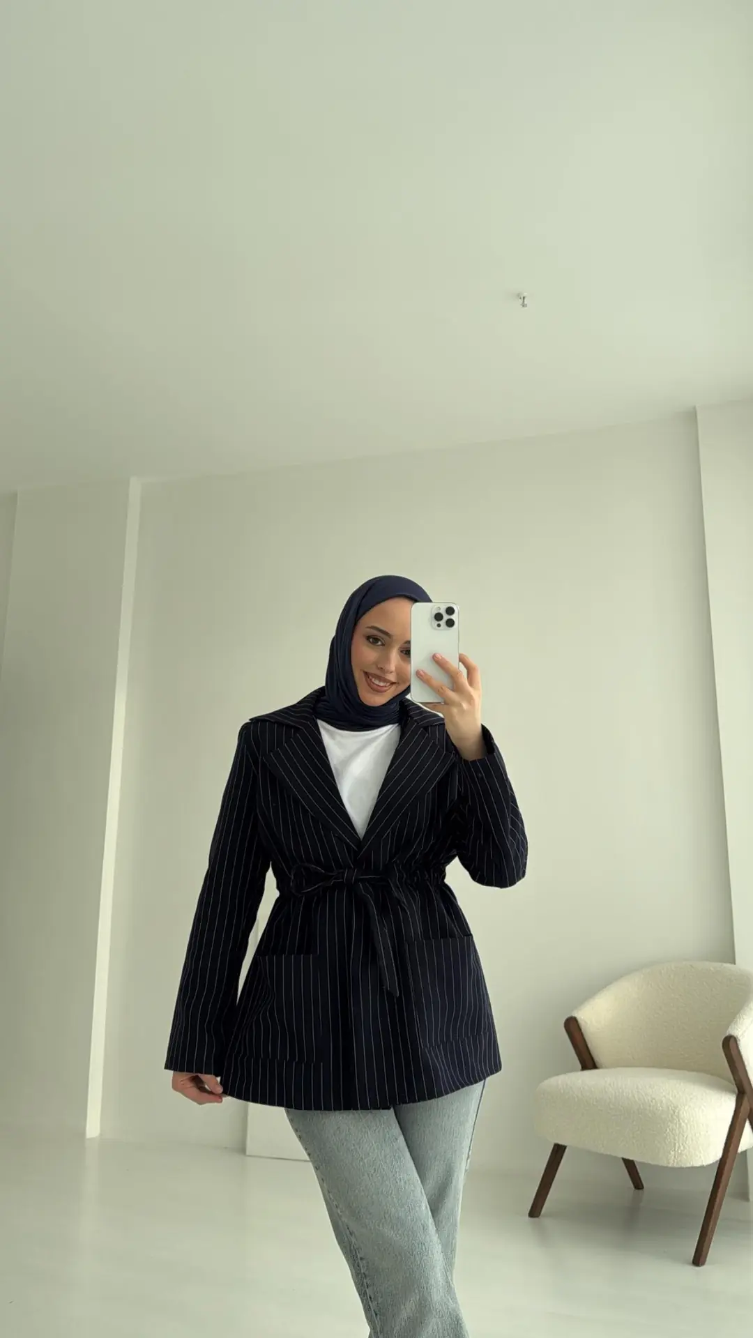 Bağlamalı Çizgili Blazer Ceket - Görsel 2