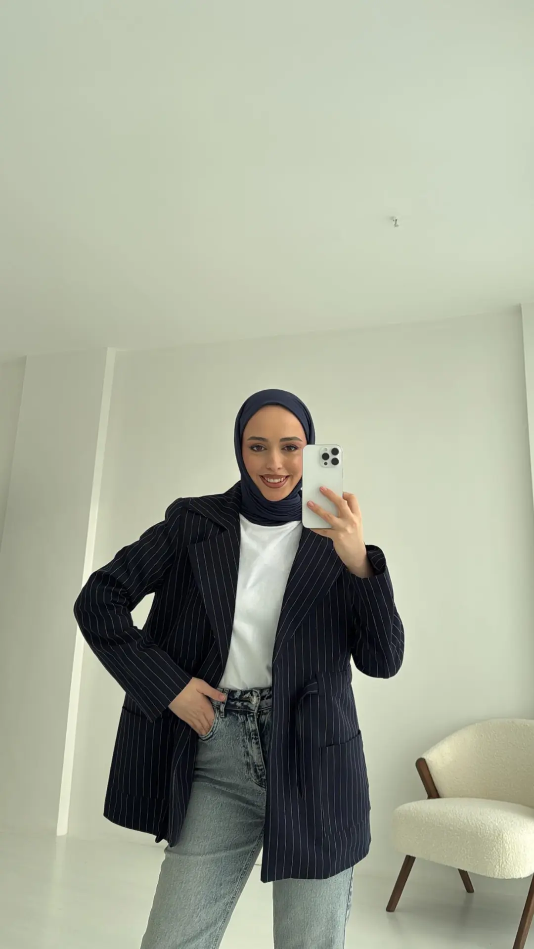 Bağlamalı Çizgili Blazer Ceket - Görsel 4