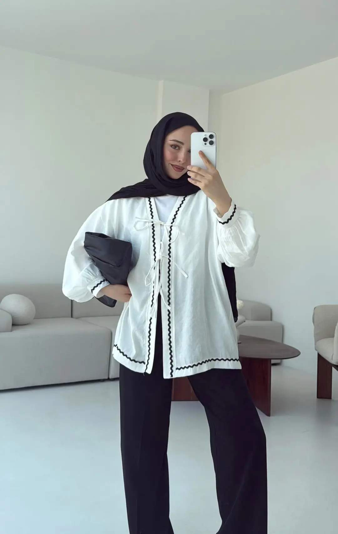 Bağlamalı Dantel Detay Kimono Beyaz - Görsel 4