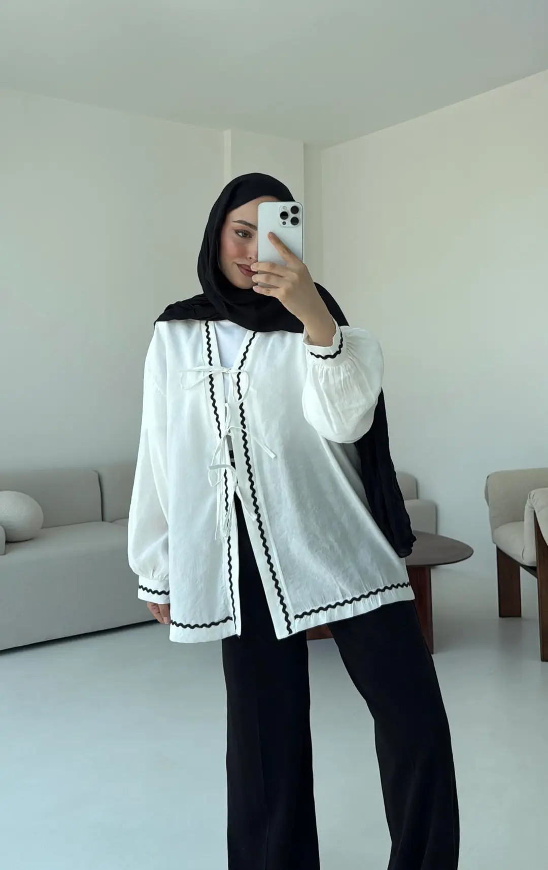 Bağlamalı Dantel Detay Kimono Beyaz - Görsel 5