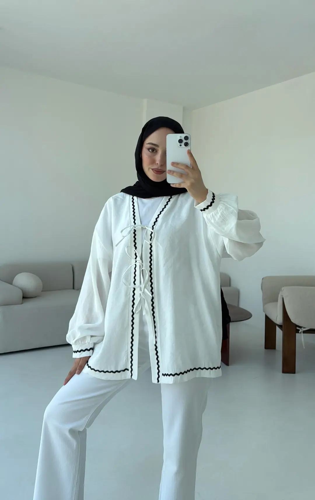 Bağlamalı Dantel Detay Kimono Beyaz - Görsel 7