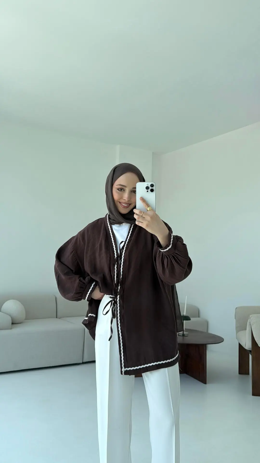 Bağlamalı Dantel Detay Kimono Kahve - Görsel 4