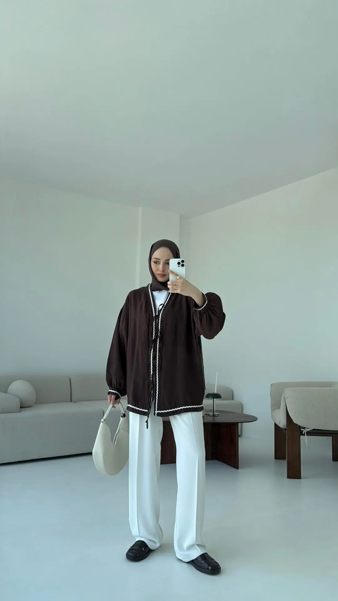 Bağlamalı Dantel Detay Kimono Kahve - Görsel 6