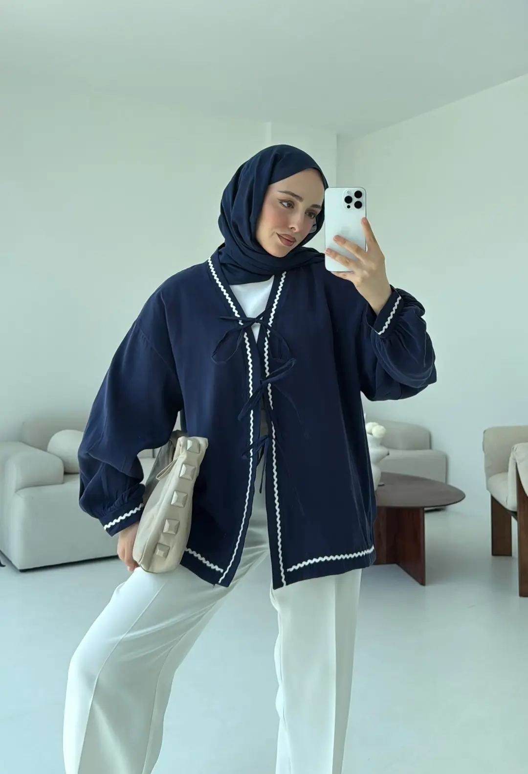 Bağlamalı Dantel Detay Kimono Lacivert