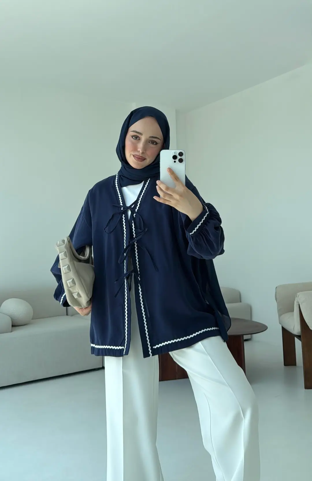 Bağlamalı Dantel Detay Kimono Lacivert - Görsel 4