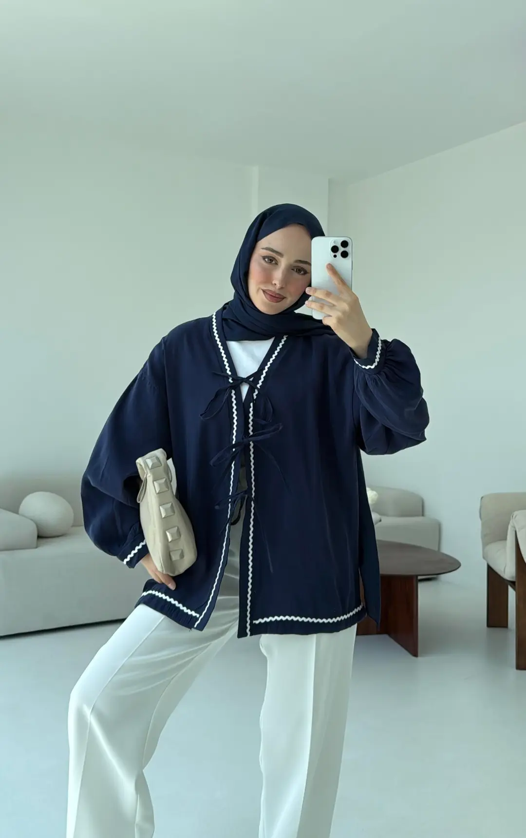 Bağlamalı Dantel Detay Kimono Lacivert - Görsel 6