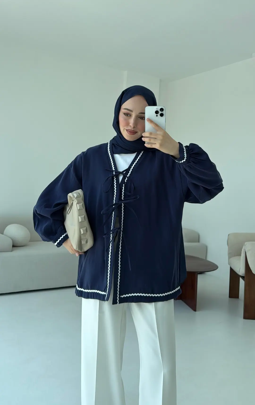 Bağlamalı Dantel Detay Kimono Lacivert - Görsel 7