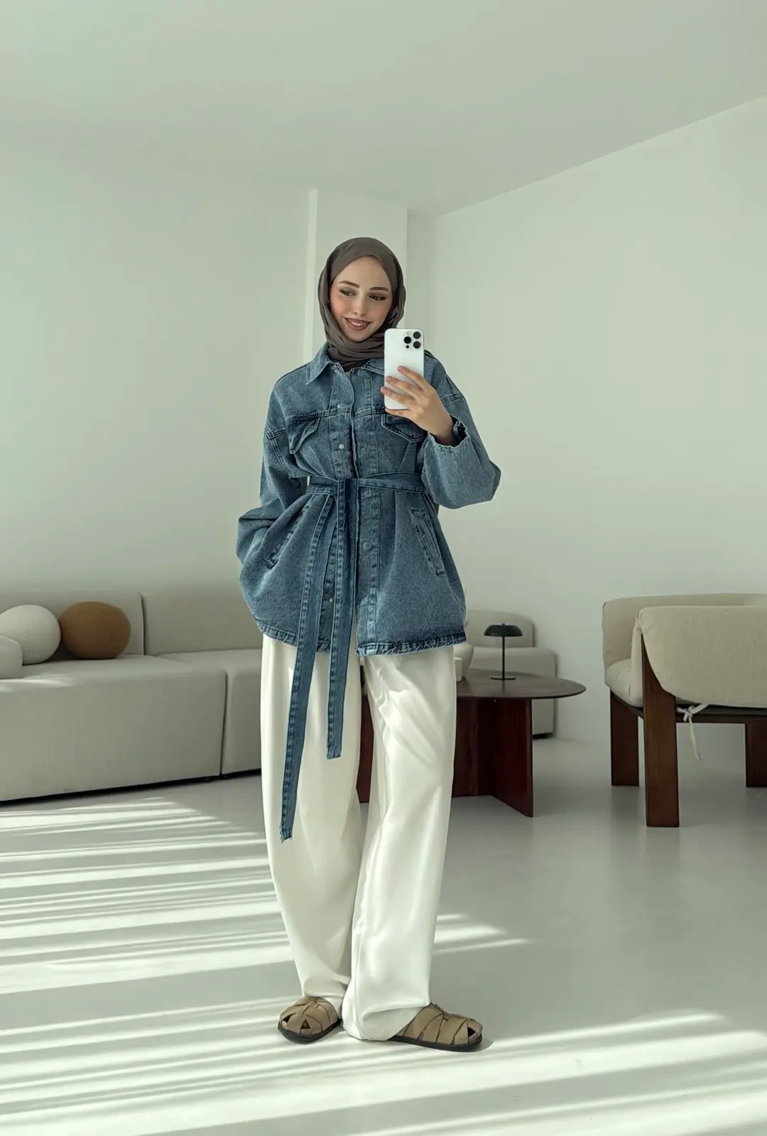 Bağlamalı Denim Ceket