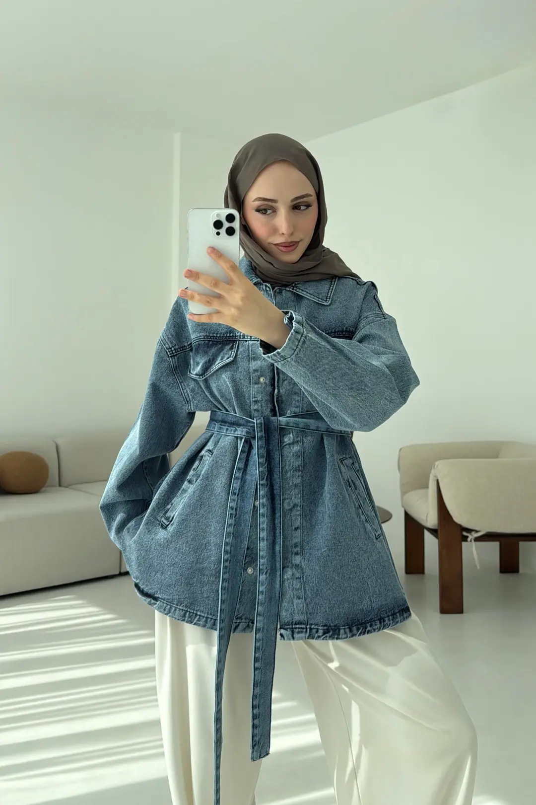 Bağlamalı Denim Ceket - Görsel 10