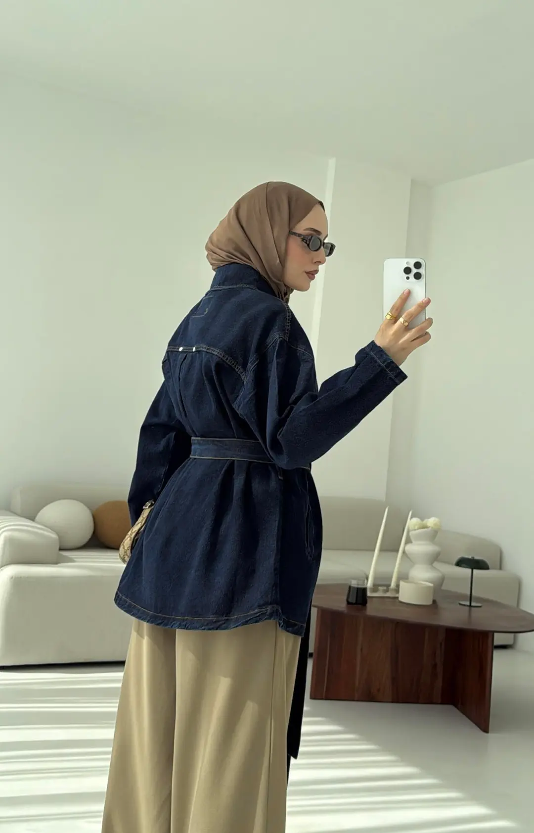 Bağlamalı Denim Ceket Lacivert