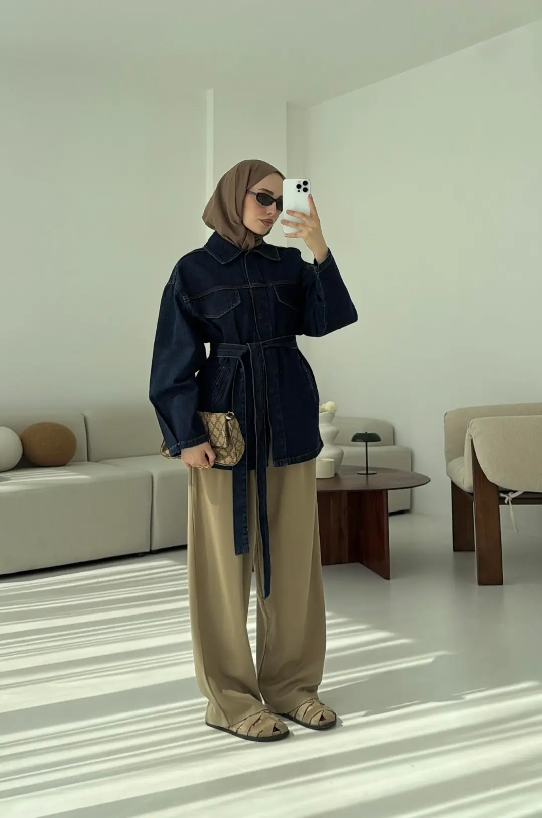 Bağlamalı Denim Ceket Lacivert - Görsel 10