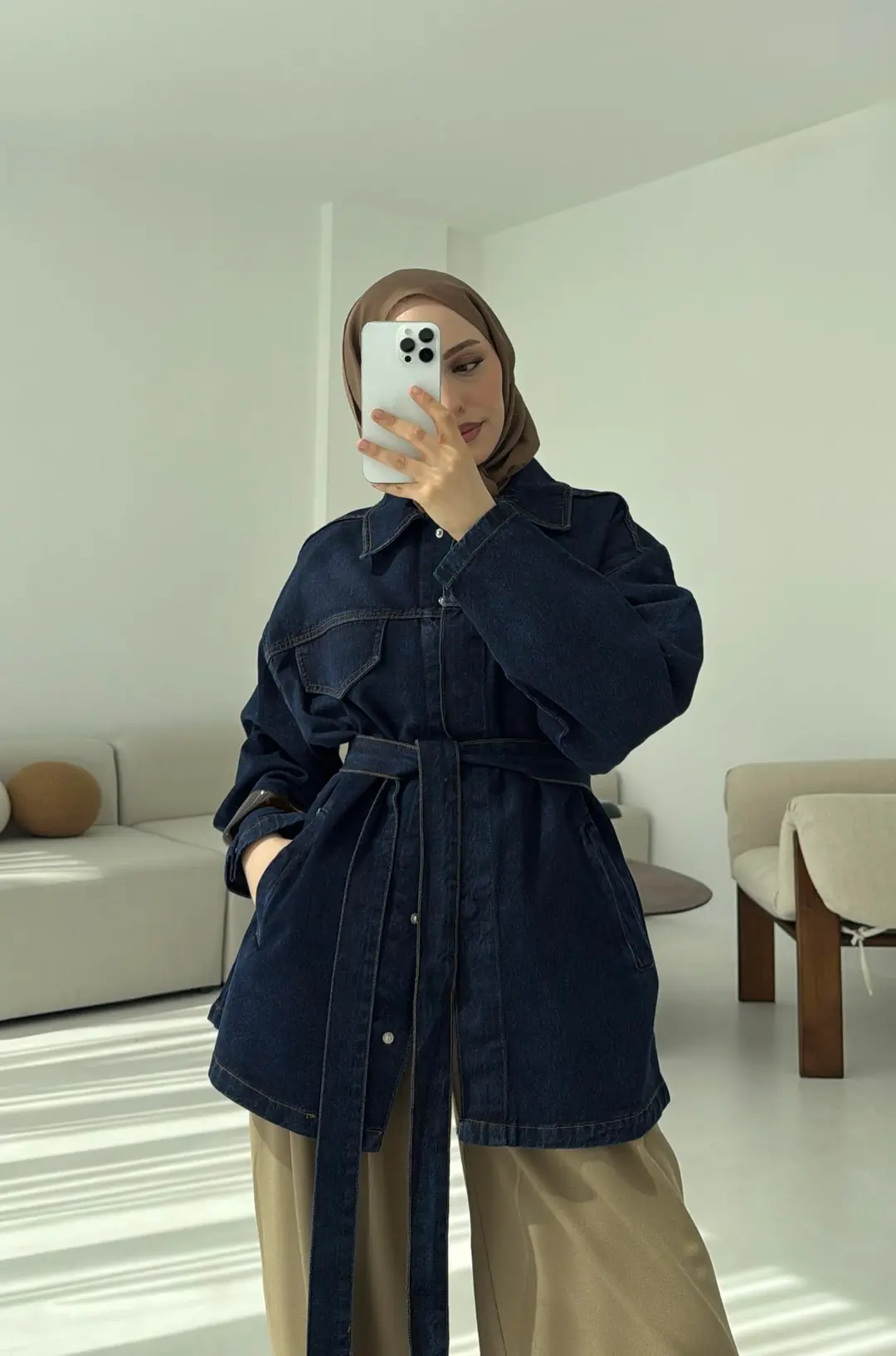 Bağlamalı Denim Ceket Lacivert - Görsel 3