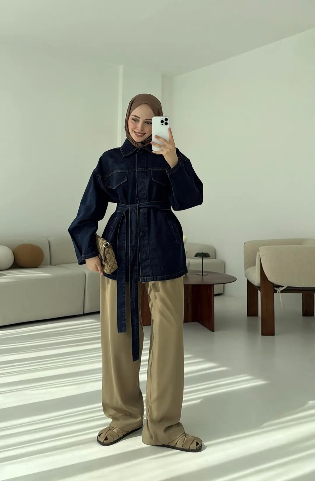 Bağlamalı Denim Ceket Lacivert - Görsel 4