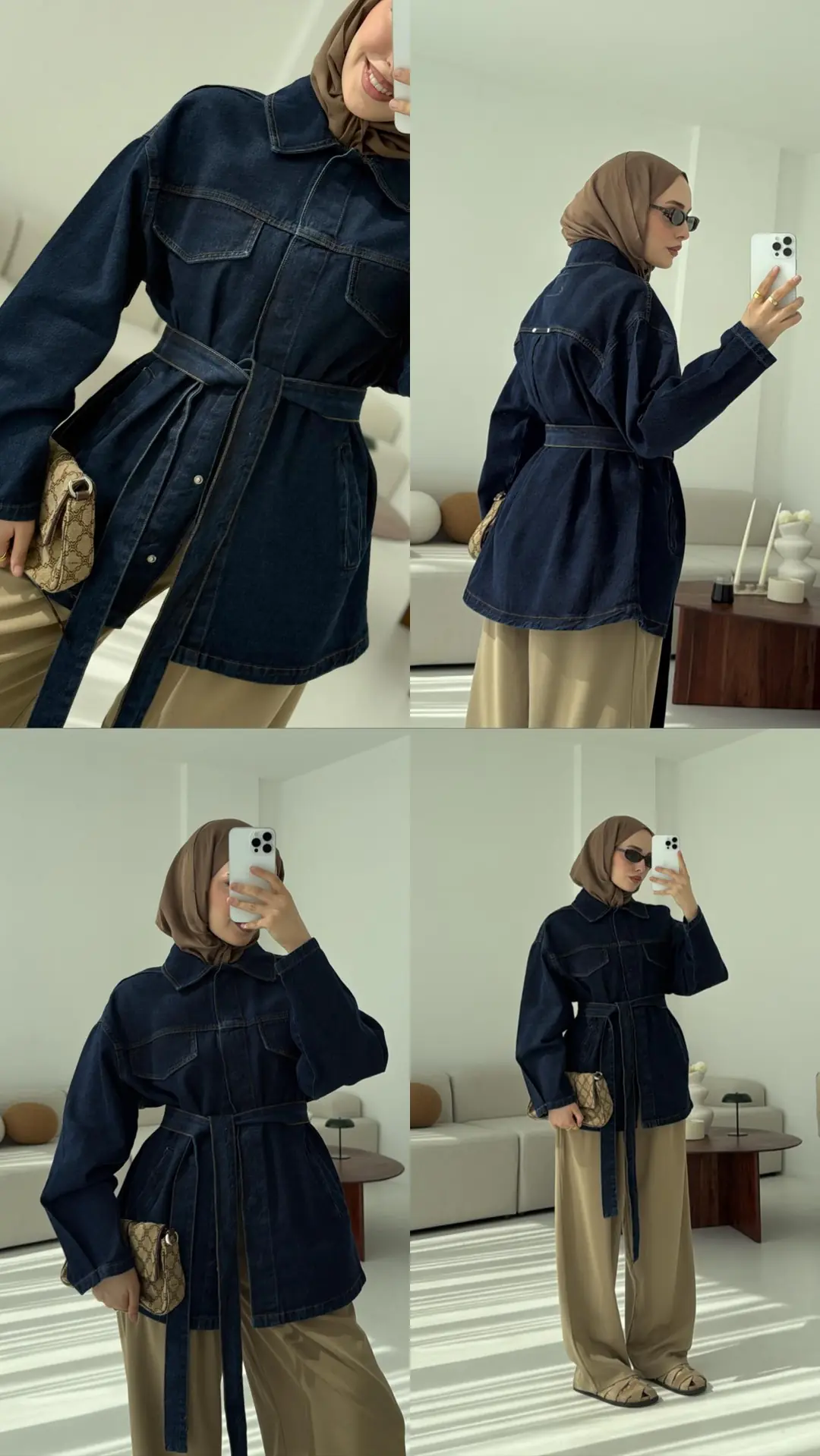 Bağlamalı Denim Ceket Lacivert - Görsel 6