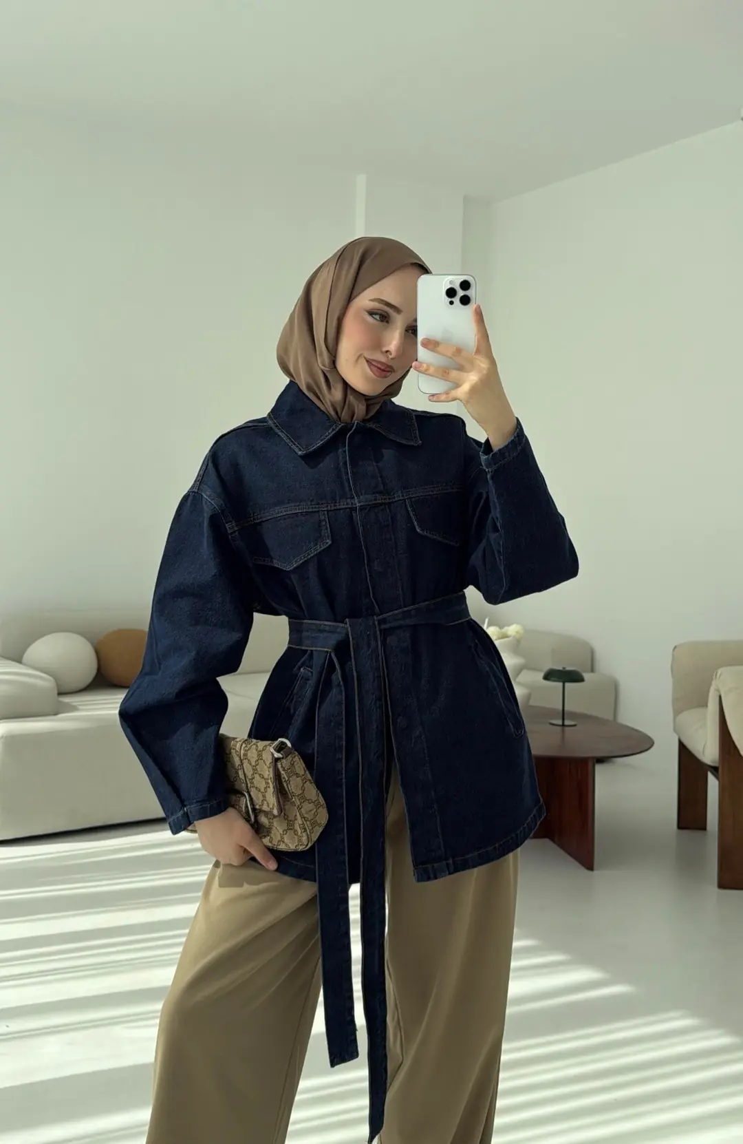 Bağlamalı Denim Ceket Lacivert - Görsel 9