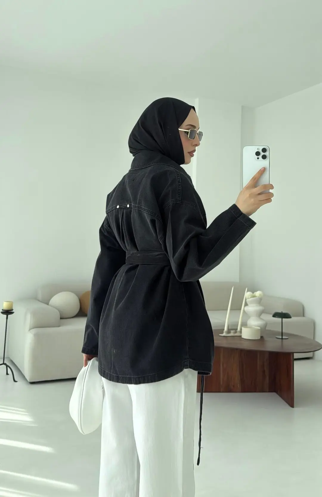 Bağlamalı Denim Ceket Siyah