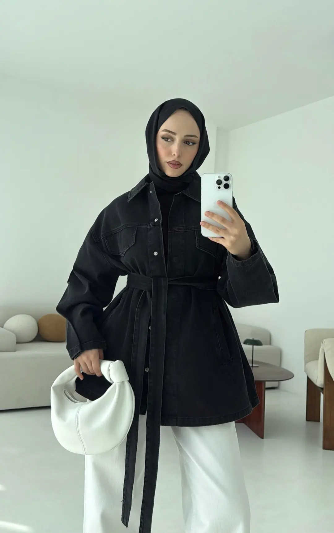 Bağlamalı Denim Ceket Siyah - Görsel 10