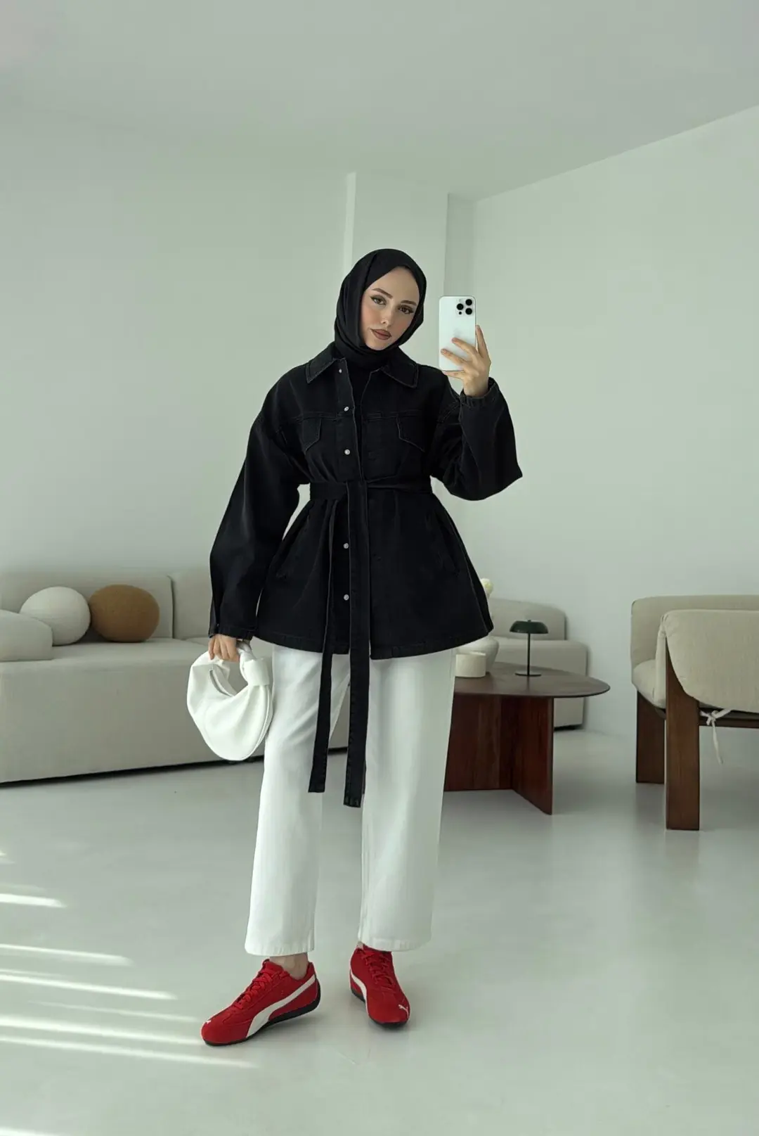 Bağlamalı Denim Ceket Siyah - Görsel 5