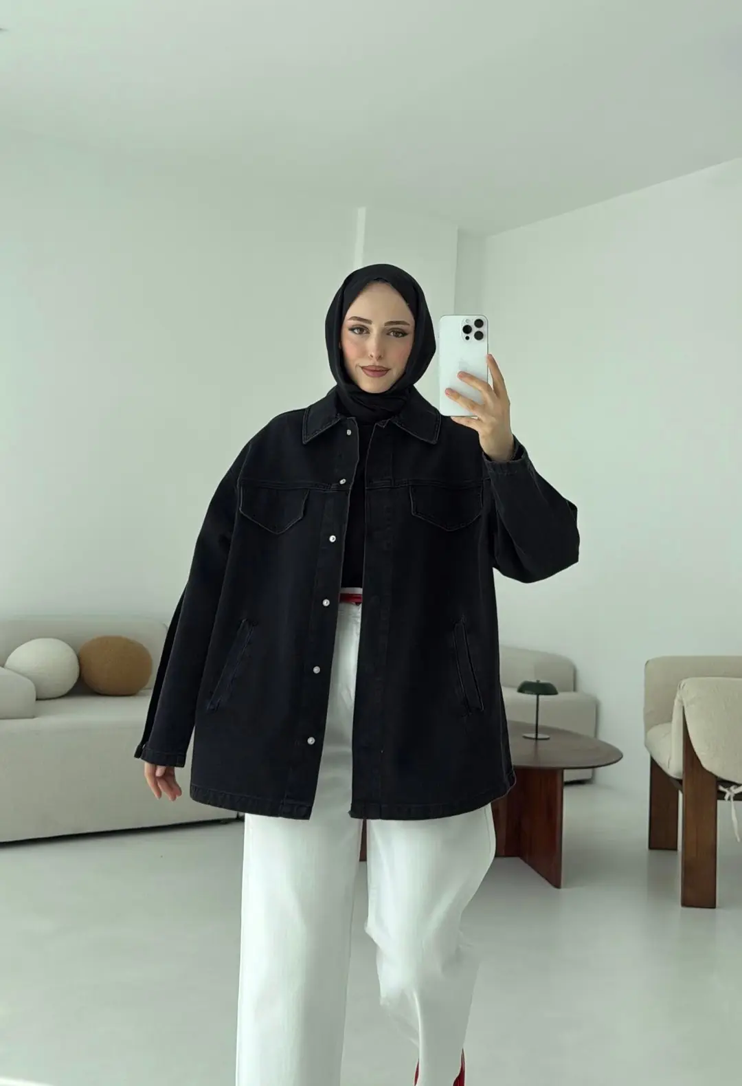 Bağlamalı Denim Ceket Siyah - Görsel 8