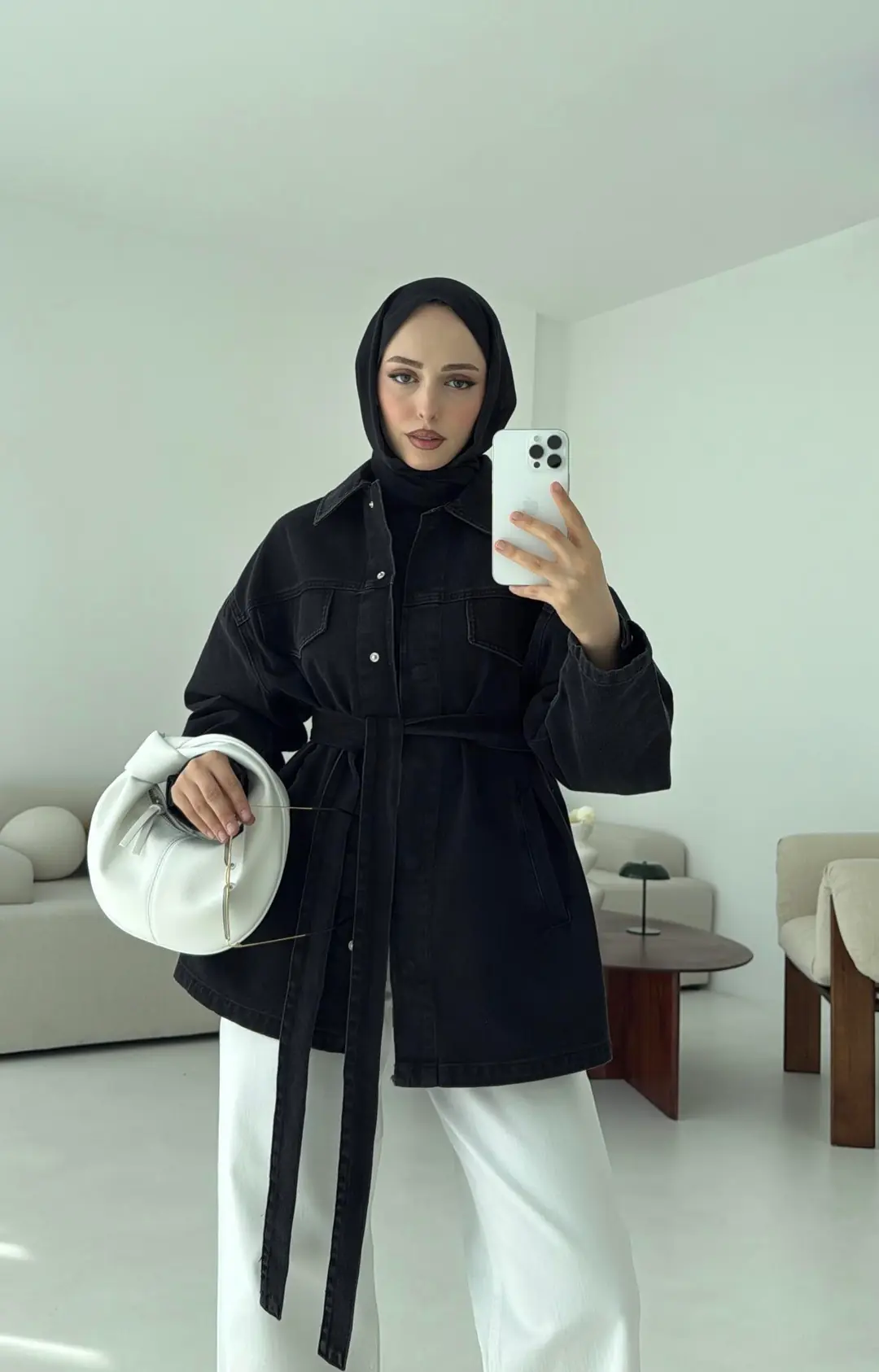 Bağlamalı Denim Ceket Siyah - Görsel 9