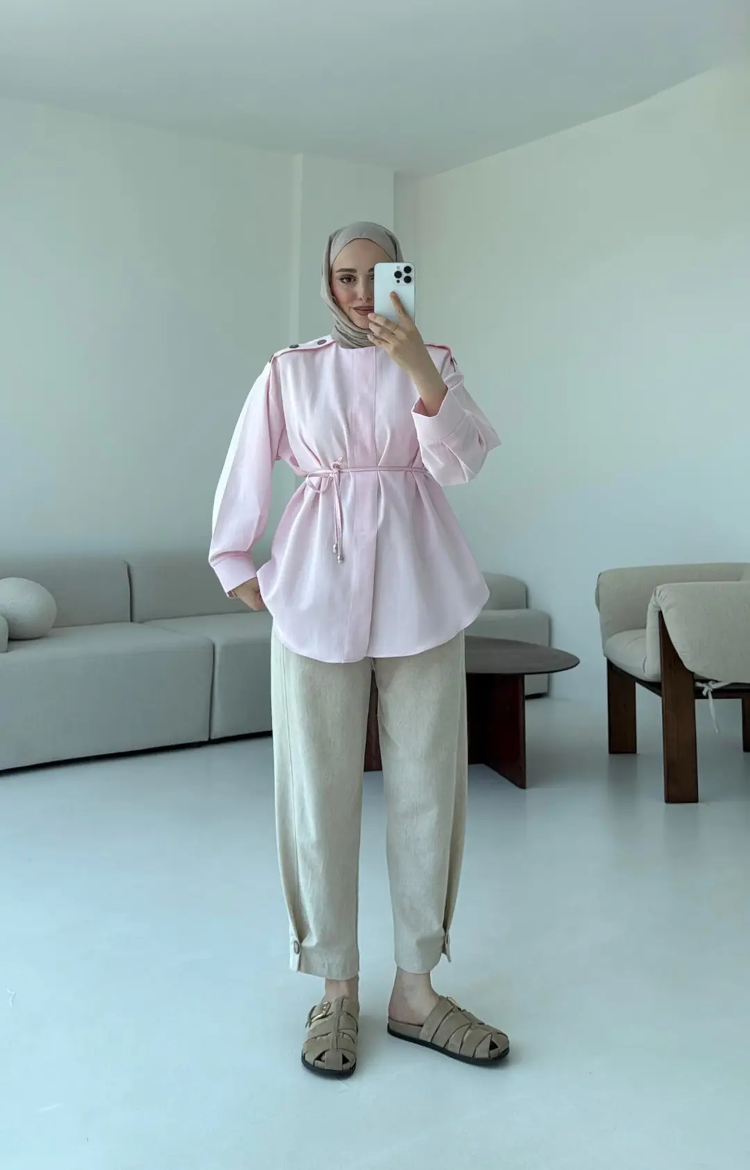 Bağlamalı Keten Bluz Pembe - Görsel 4