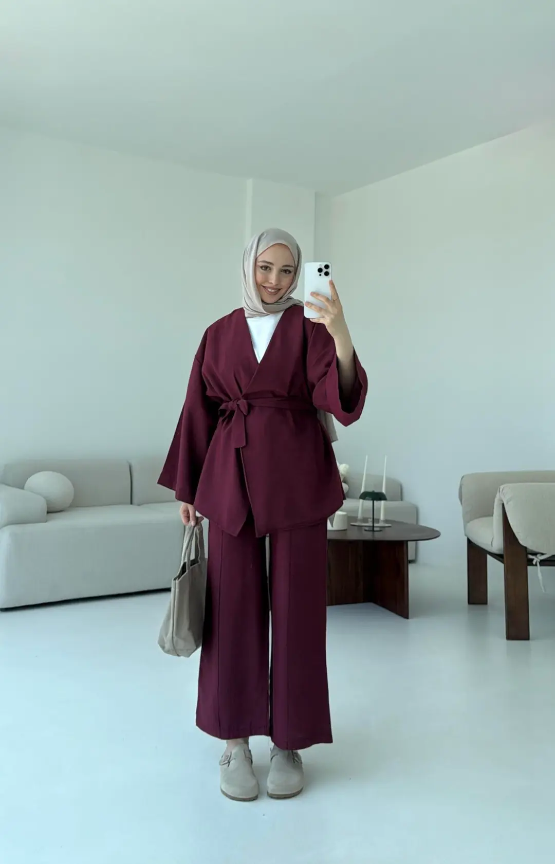 Bağlamalı Kimono Takım Bordo - Görsel 2