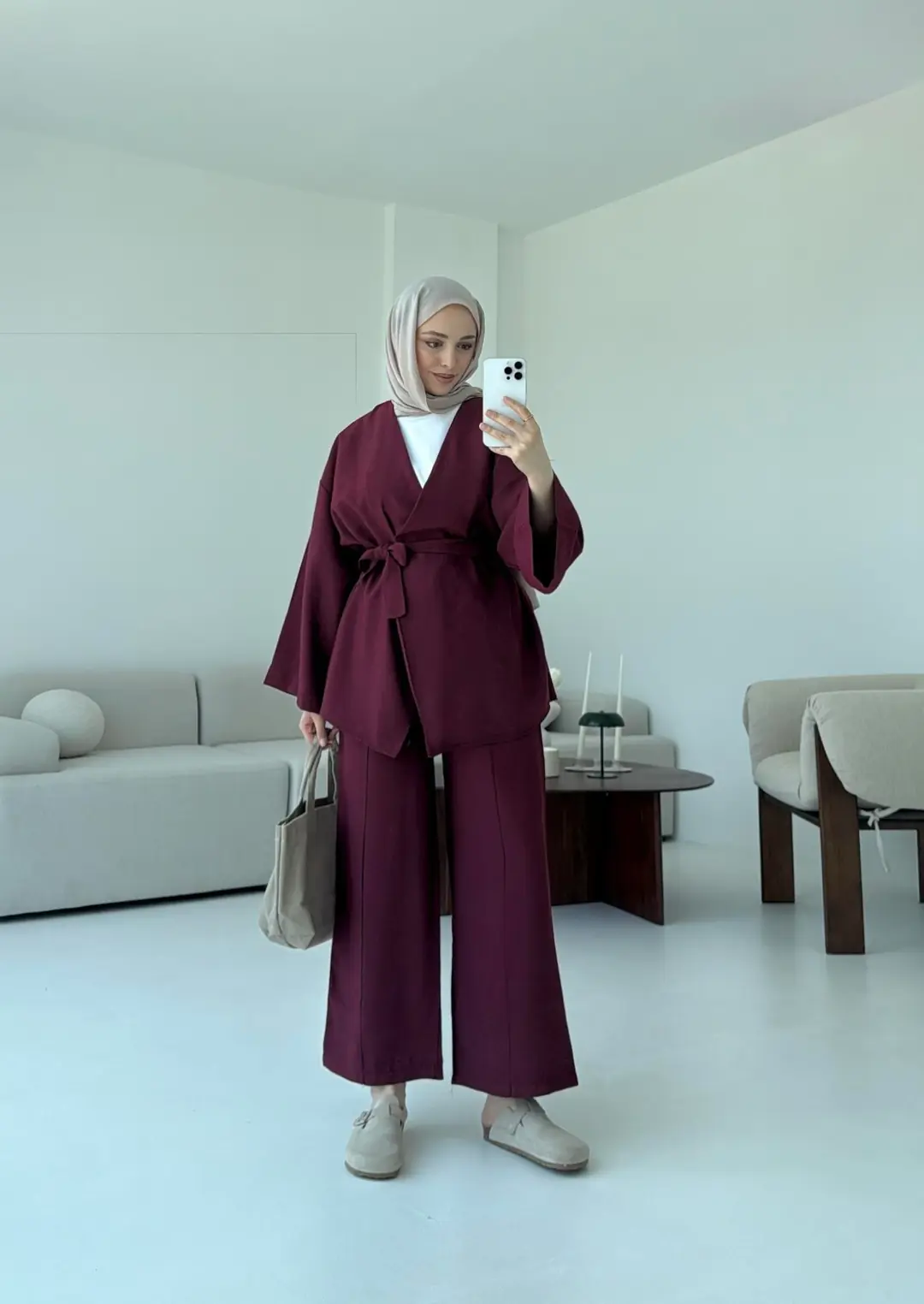 Bağlamalı Kimono Takım Bordo - Görsel 5