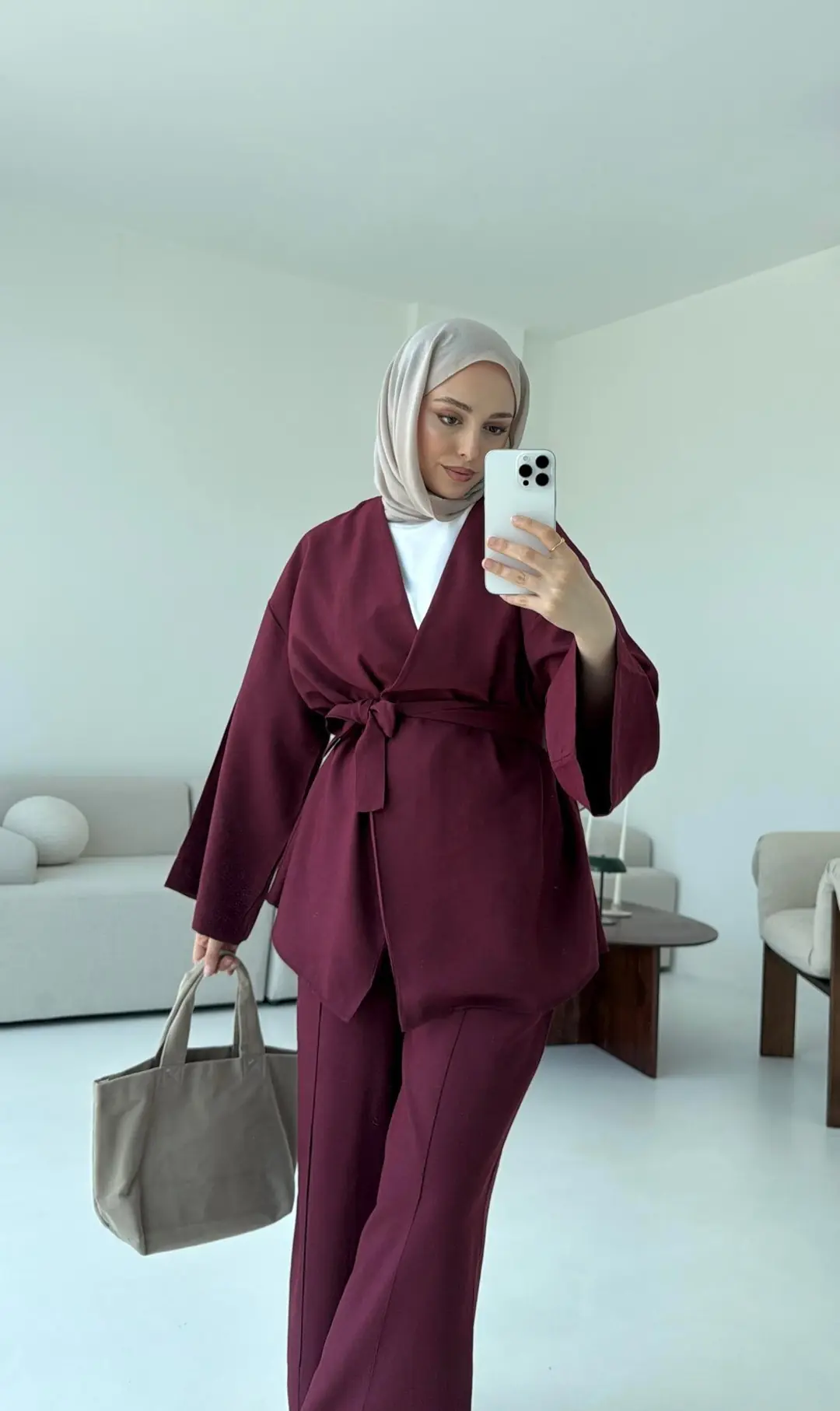 Bağlamalı Kimono Takım Bordo - Görsel 8