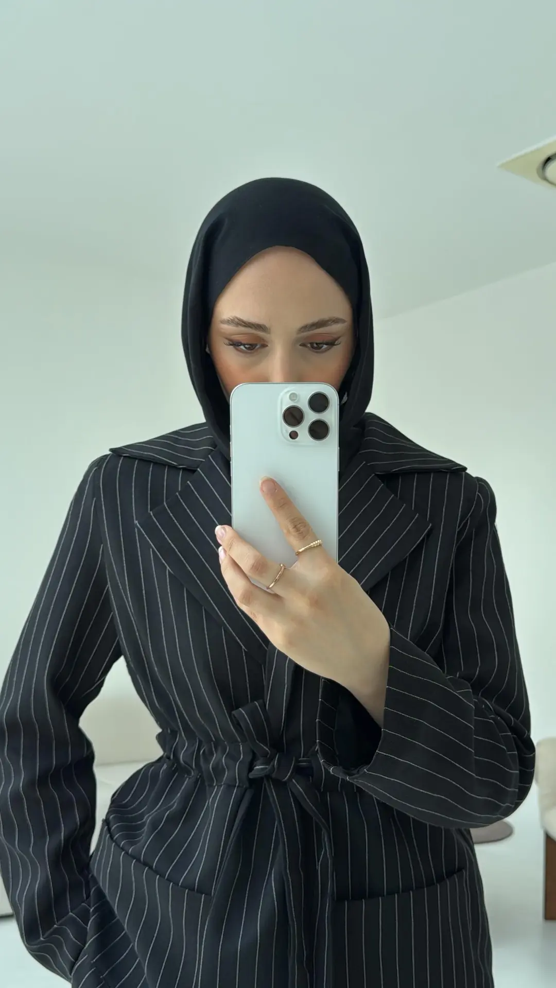 Bağlamalı Siyah Çizgili Blazer Ceket - Görsel 5