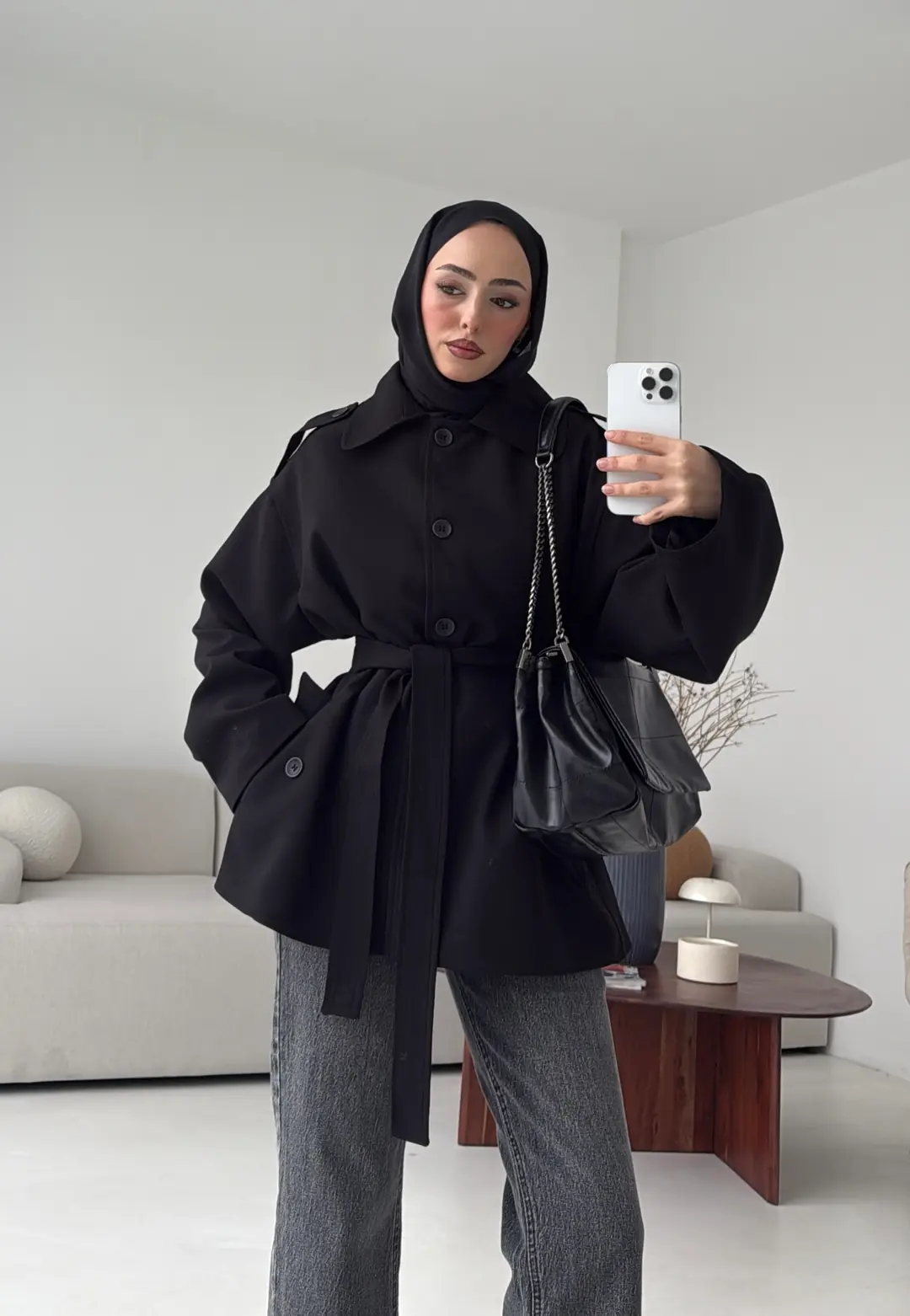 Bağlamalı Trenç Siyah