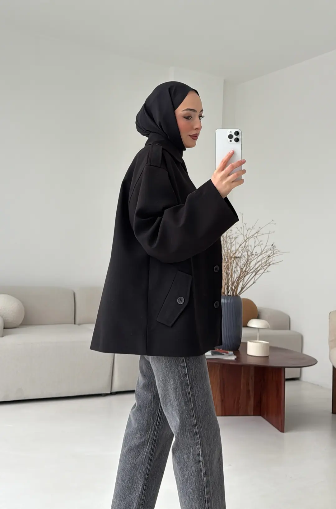 Bağlamalı Trenç Siyah - Görsel 2