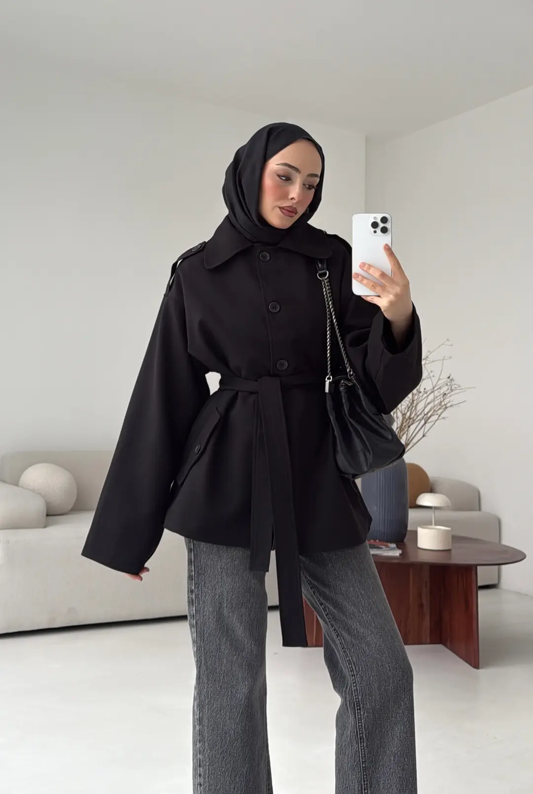 Bağlamalı Trenç Siyah - Görsel 5