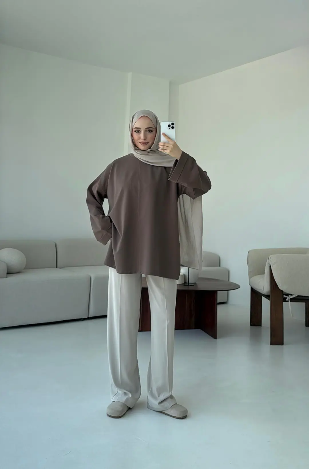 Bağlamalı Yanı Yırtmaç Detay Sweat Acık Kahve - Görsel 3