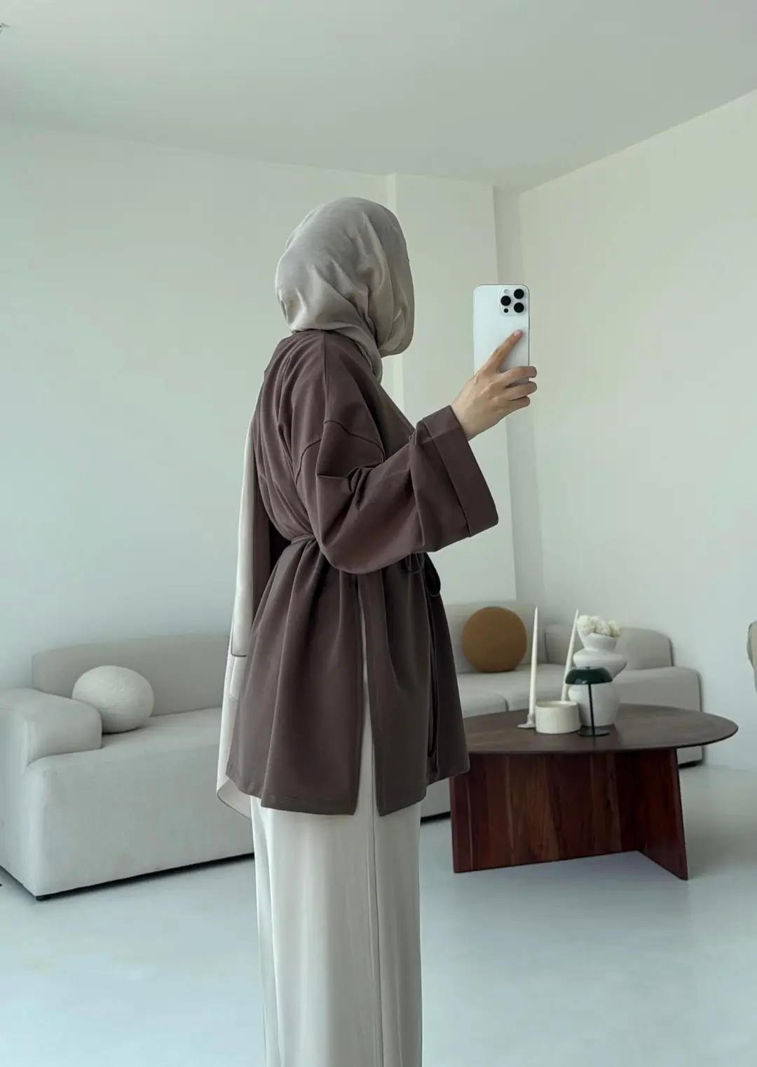 Bağlamalı Yanı Yırtmaç Detay Sweat Acık Kahve - Görsel 7