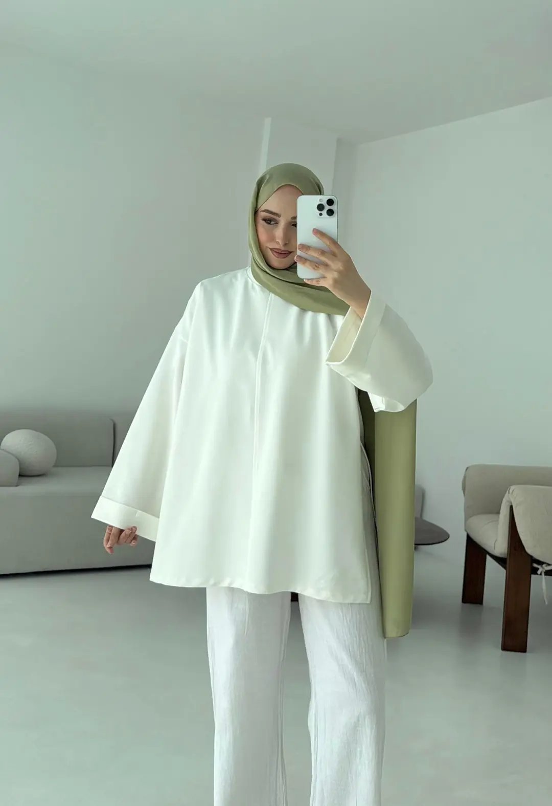 Bağlamalı Yanı Yırtmaç Detay Sweat Beyaz