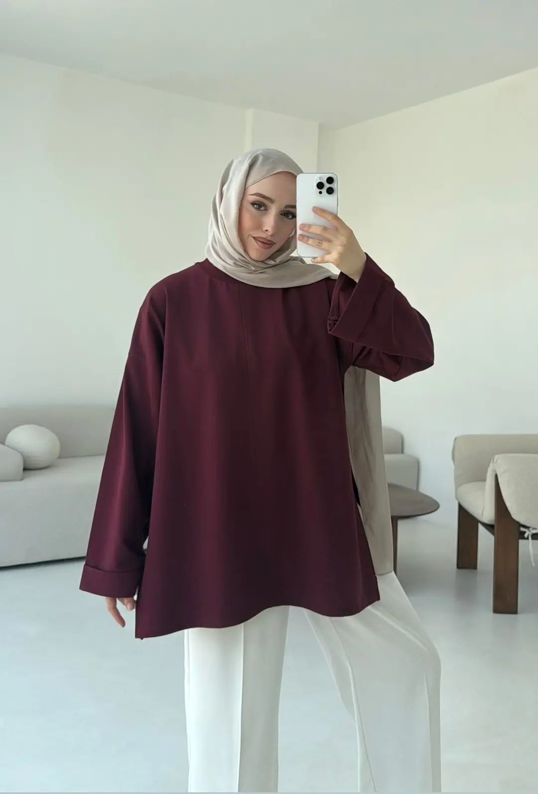 Bağlamalı Yanı Yırtmaç Detay Sweat Bordo - Görsel 3